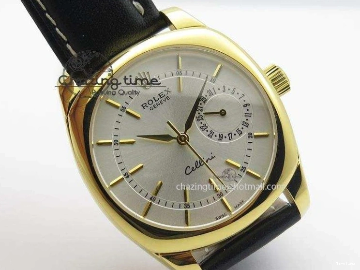MiroTime 0114 Stylish Cellini Date YG White Stick Dial On Black Leather Strap A 3881